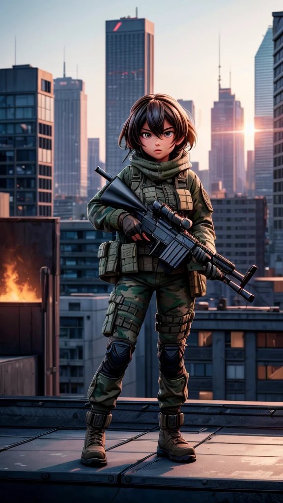 SIT sniper、A female soldier holds the latest sniper rifle on the roof