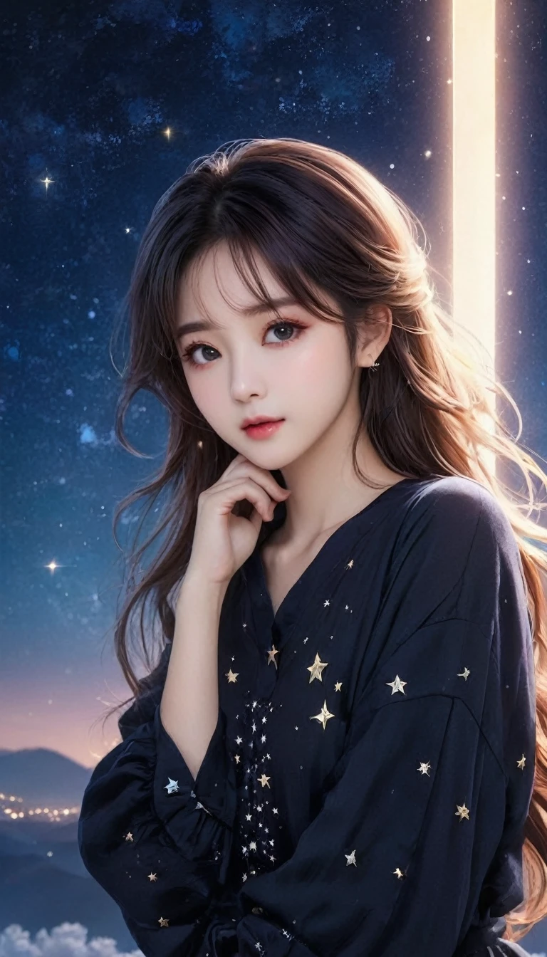 Ultra-realistic、8hair、A starry sky full of staroonlight、silence、Mysterious Landscape、Move、Hesy、hope