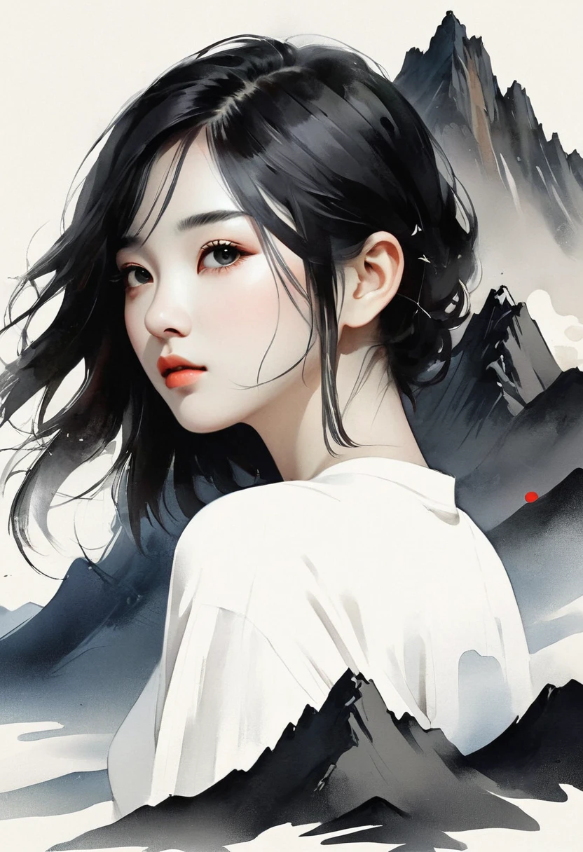(Lots of white space:1.5),(Lots of white space around:1.6), White background, simple, Minimalism, abstract,Freehand,Aesthetic,black and white,Ink Painting,antiquity,a mountain,A person far away,A beautiful artistic illustration, author:Li Song, Arte no estilo de guweiz, arte shin jinyoung, Obra-prima de guweiz, Ross chart 1. 0, Beautiful digital illustrations, Inspired by non-WLOP, Cute and cute digital art, jingna zhang, guweiz, Stunning digital illustrations