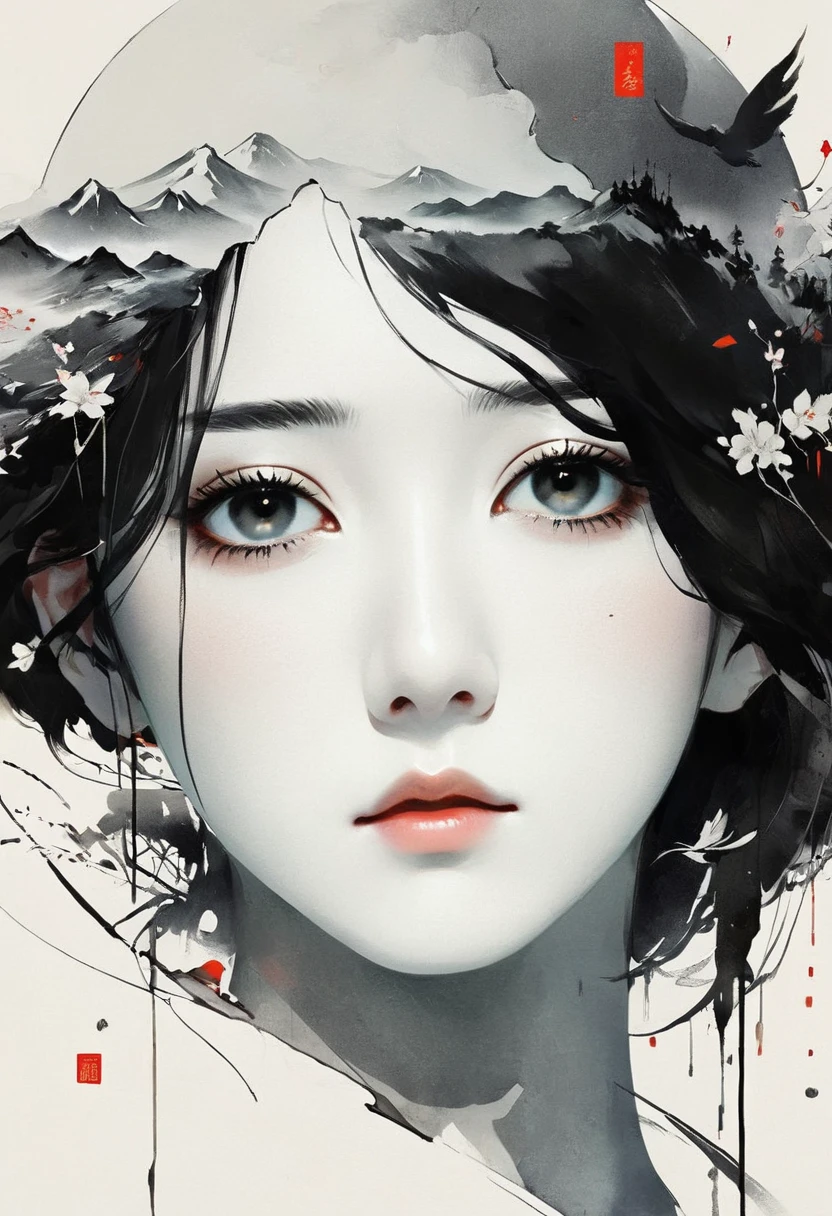 (Lots of white space:1.5)，(Lots of white space around:1.6), White background, simple, Minimalism, abstract,Freehand，Aesthetic，black and white，Ink Painting，antiquity，a mountain，A person far away，A beautiful artistic illustration, author：Li Song, Arte no estilo de guweiz, arte shin jinyoung, Obra-prima de guweiz, Ross chart 1. 0, Beautiful digital illustrations, Inspired by non-WLOP, Cute and cute digital art, jingna zhang, guweiz, Stunning digital illustrations