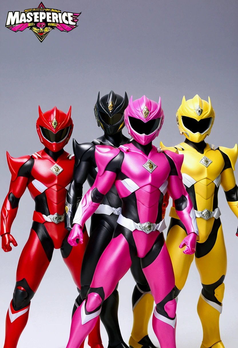 An incredible decision、High resolution、(masterpiece:1.4)、Ultra-detailed、Sharp details、Dramatic and realistic painting art、Super Sentai Serieechanical Body、Hero Mask、(red tint、Lush、black、yellow、That's pink、Group of 5)Hero of Justice、Decide on a transformation pose、