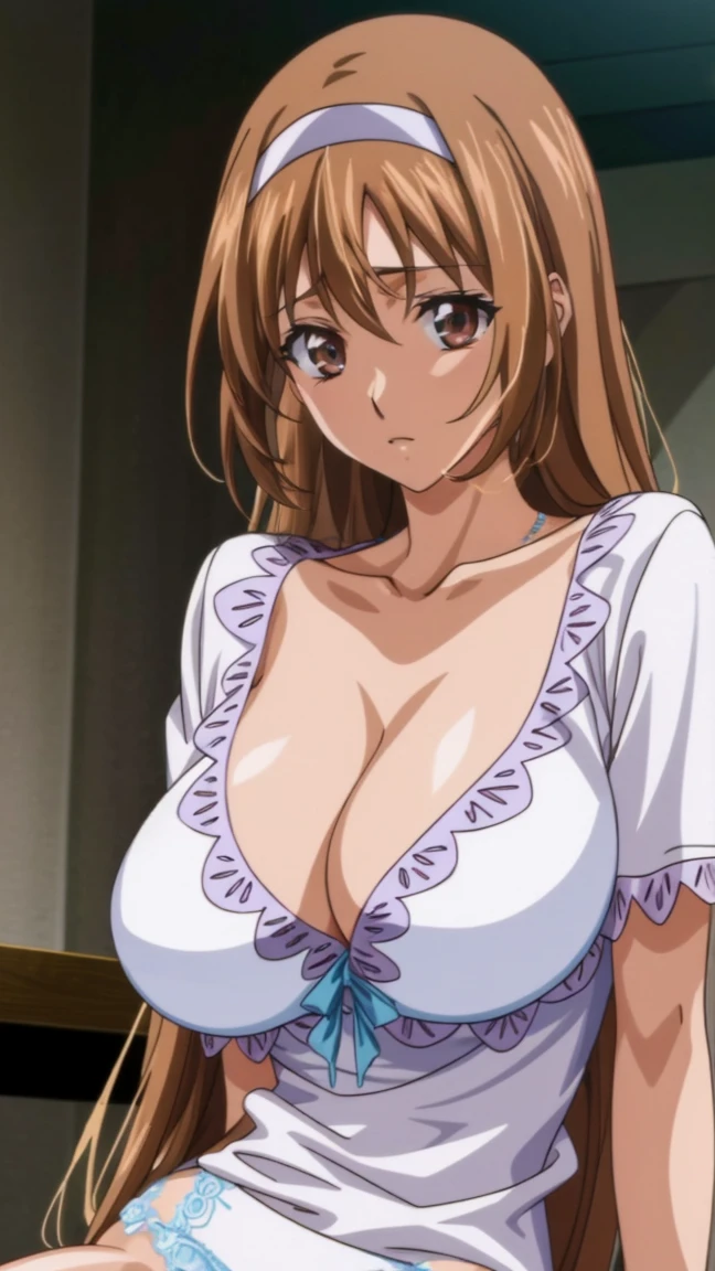 masterpiece, Highest quality,Anime illustration、Big Breasts、White sexy lingerie、Sexy pose