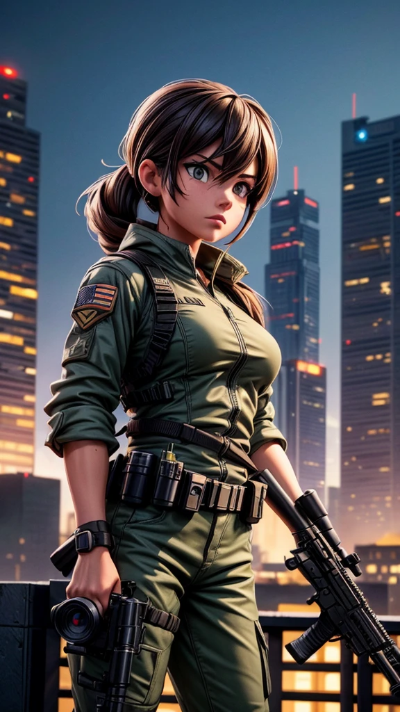 SIT sniper、A female soldier holds the latest sniper rifle on the roof