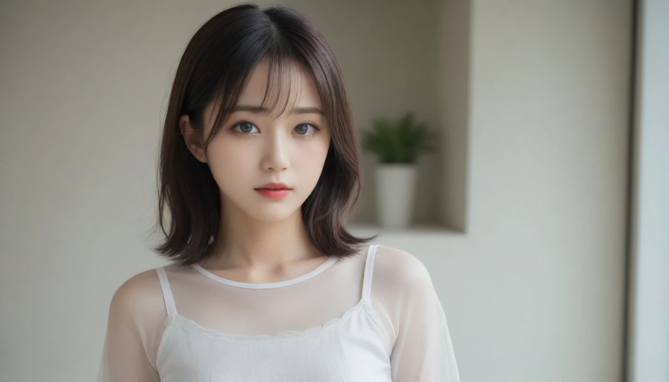 8k, Ultra-high resolution, Highest quality, masterpiece, 三分割法によるphotograph,Surreal, photograph, 1 Girl, (16 years old:1.3), pretty girl, Cute Face, Beautiful eyes in every detail, 細かくdetailedに,masterpiece,One Girl:1.2, Japan Female Announcer,extream close up,glaring,Black Hair,Wavy bob,Station platform,風景photograph,Clean and modest clothing,Natural Makeup,Realistic Skin, Perfect and beautiful face ,完璧でCute Face, Skin with attention to detail, Perfect limbs、Narrow waist、Thin legs),Looking at the audience、beauty,Long neck、(((Ideal body type))),A cup small breasts :2,Portraiture:2,Perfect Anatomy,鮮明なdetailed,detailed,Surreal,Light and shadow,dappled sunlight