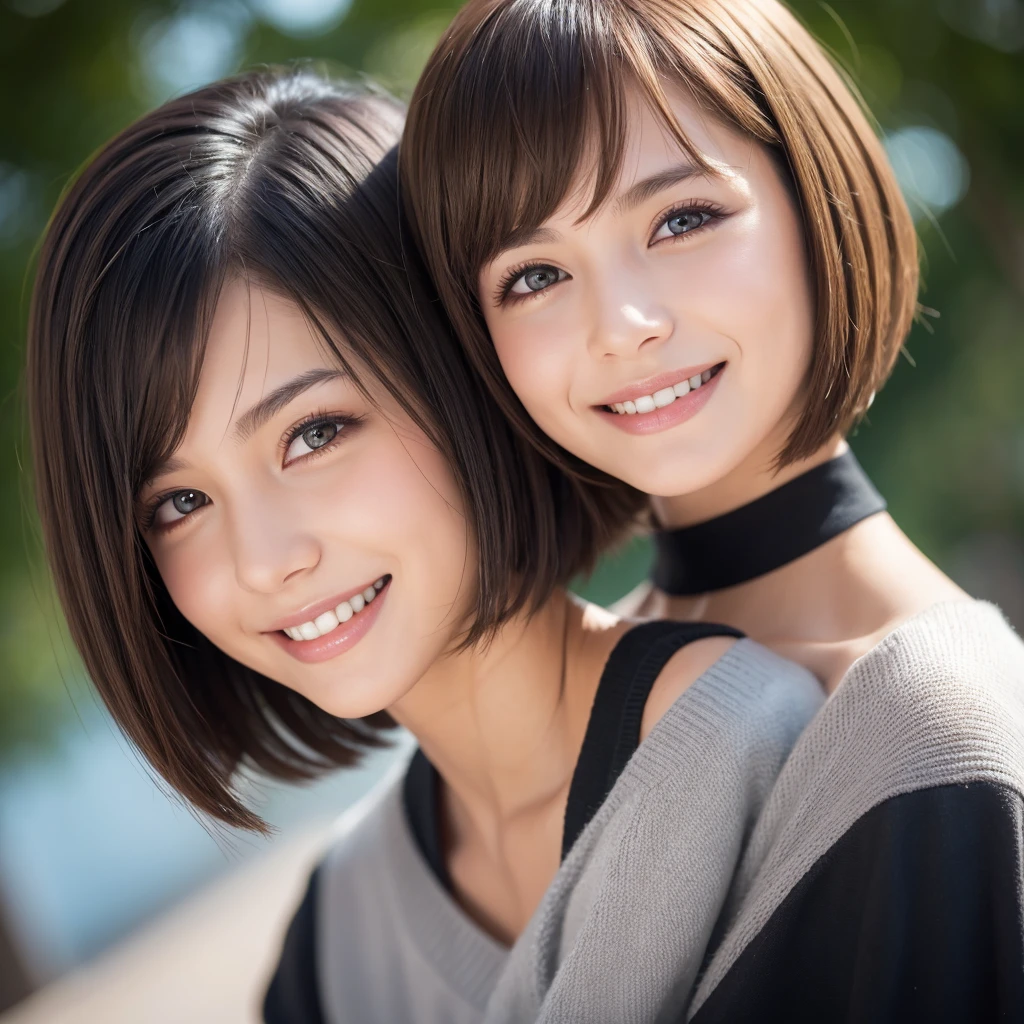 Woman facing front,Beautiful Face,Smiling,Bobcut,