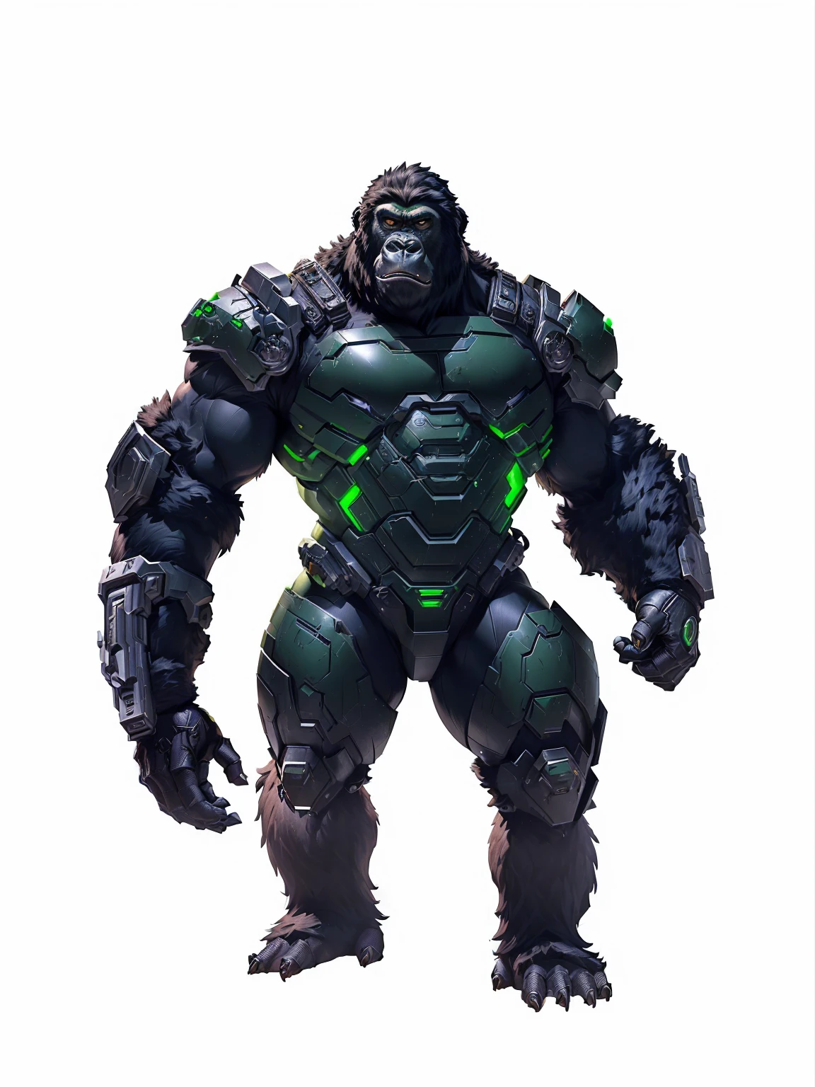 Alafi with green light and black hair on his chest, Winston the Ape from Overwatch, Gorilla, Street Rage, Hulk, King Kong, limb detail, unigine rendering, character art contra, official concept art, official character art, Winston from Overwatch, I love gorillas, Crisis Nansuits, doom guy like samus