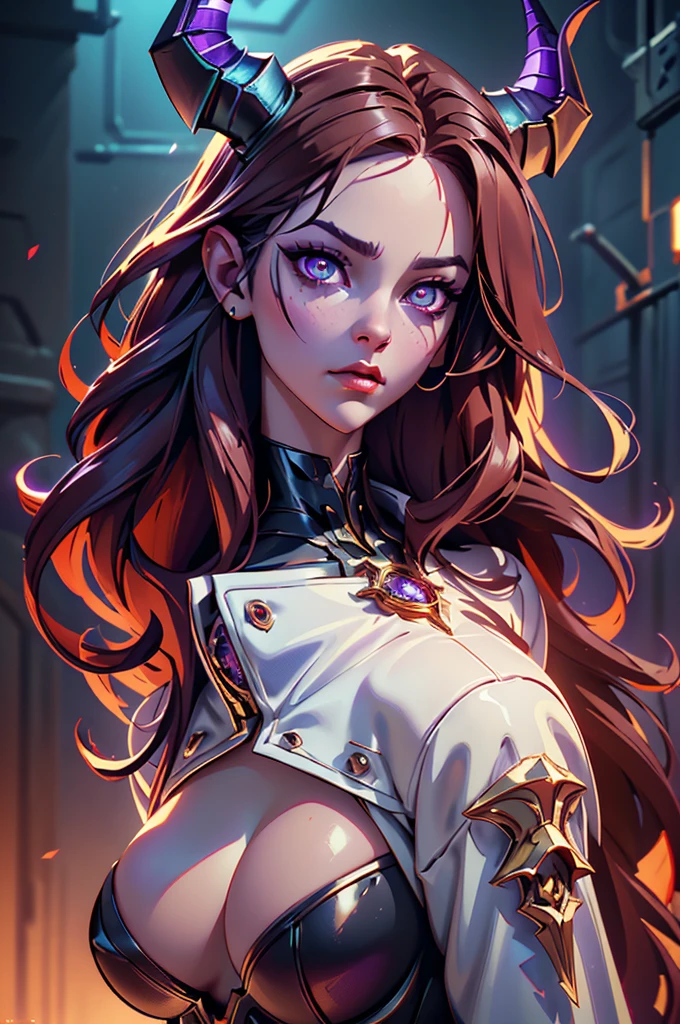 a demonic succubus woman with purple wings and tail, brown hair, golden eyes, thin purple horns, wearing a white dress with a leather jacket, fine facial features and almond-shaped eyes, (best quality,4k,8k,highres,masterpiece:1.2),ultra-detailed,(realistic,photorealistic,photo-realistic:1.37),digital painting,concept art,fantasy,dark fantasy,dramatic lighting,dramatic shadows,cinematic,moody,vibrant colors,glowing eyes
