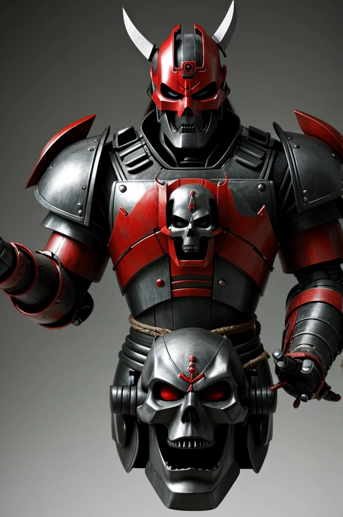 Japanese samurai robot with evil skull mask