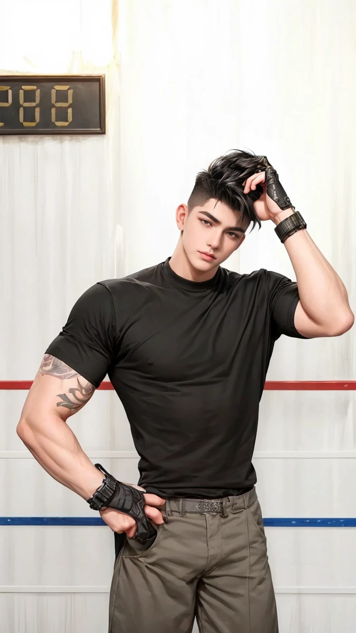 masterpiece, 1boy, adult, handsome, black hair, undercut hair, perfect face, detailed eyes and face, black eyes, clean shaved, muscular, capturing a rural atmosphere, dynamic lighting, unreal engine 5, hd picture,