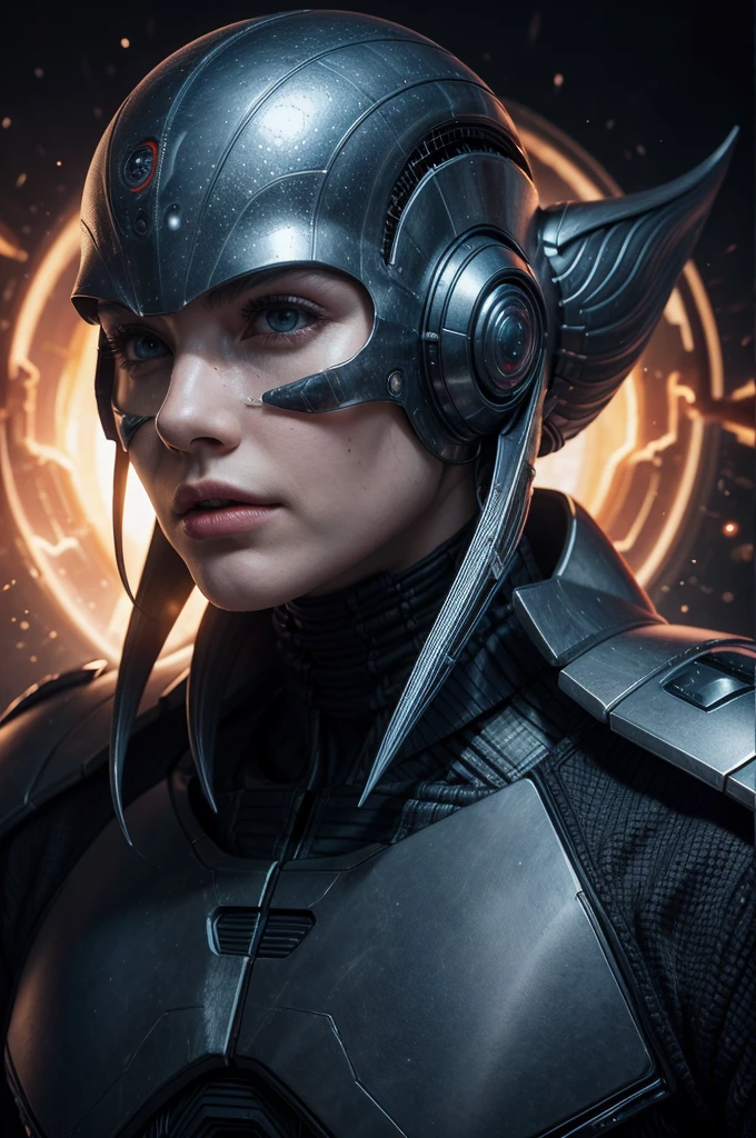 
realistic portrait of a futuristic alien from another dimension creator of the universe and humanity, warrior and protector of the galaxy