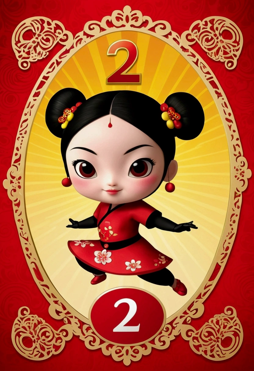 Invitation card for birthday number 2 with the image of realistic pucca