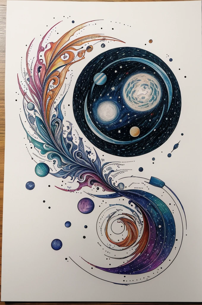 Make a tattoo-type drawing that represents the universe with matias and gillian