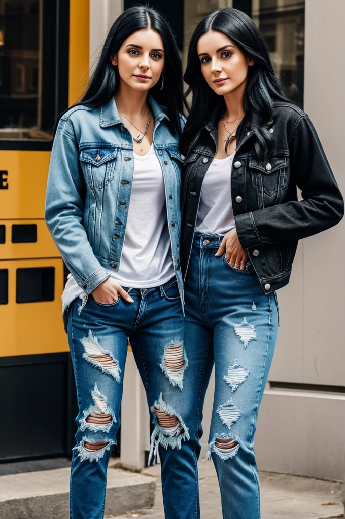 Black long hair bright blue eyes weed shirt Sarah in hand ripped jeans jacket and ripped jeans 28-year-old
