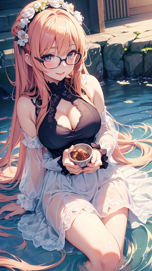 (Highest quality,4K,8k,High resolution,masterpiece:1.2),Very detailed,(Realistic,photoRealistic,photo-Realistic:1.37),Beautiful attention to detail,Beautiful lip detail,girl with beautiful eyes, Anime girl in a cute dress, Cute anime wife in a nice dress, Detailed digital anime art, Wearing a dress, everyone, Beautiful Anime Girls, Cute Anime Girl, Smooth anime art, Anime Style, Vibrant colors, Soft lighting, Detailed coquettish eyes, Beautiful cleavage, Glasses, tongue
