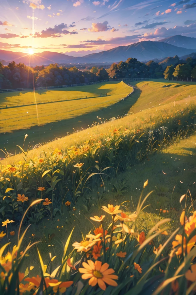 Background only、sunset、grassland、((No people))