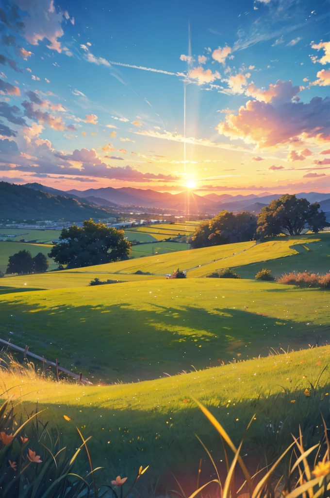 Background only、sunset、grassland、((No people))
