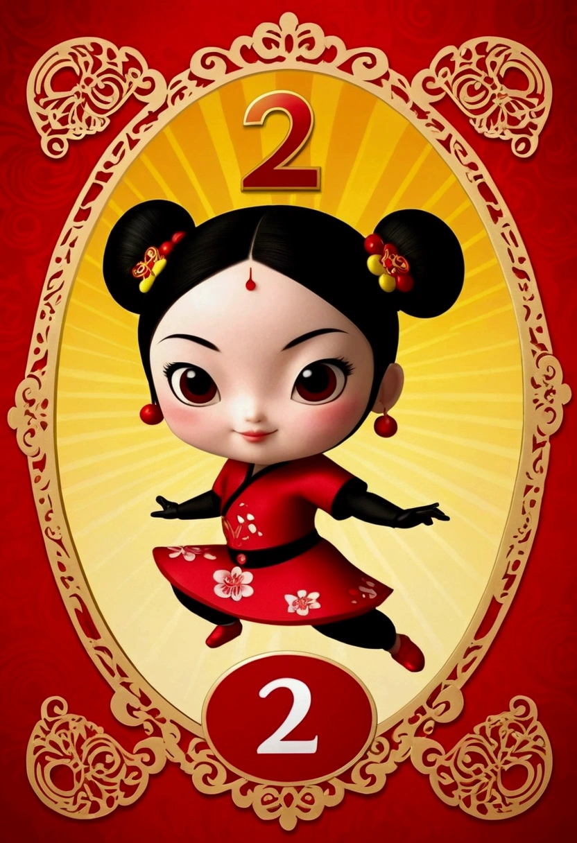 Invitation card for birthday number 2 with the image of realistic pucca