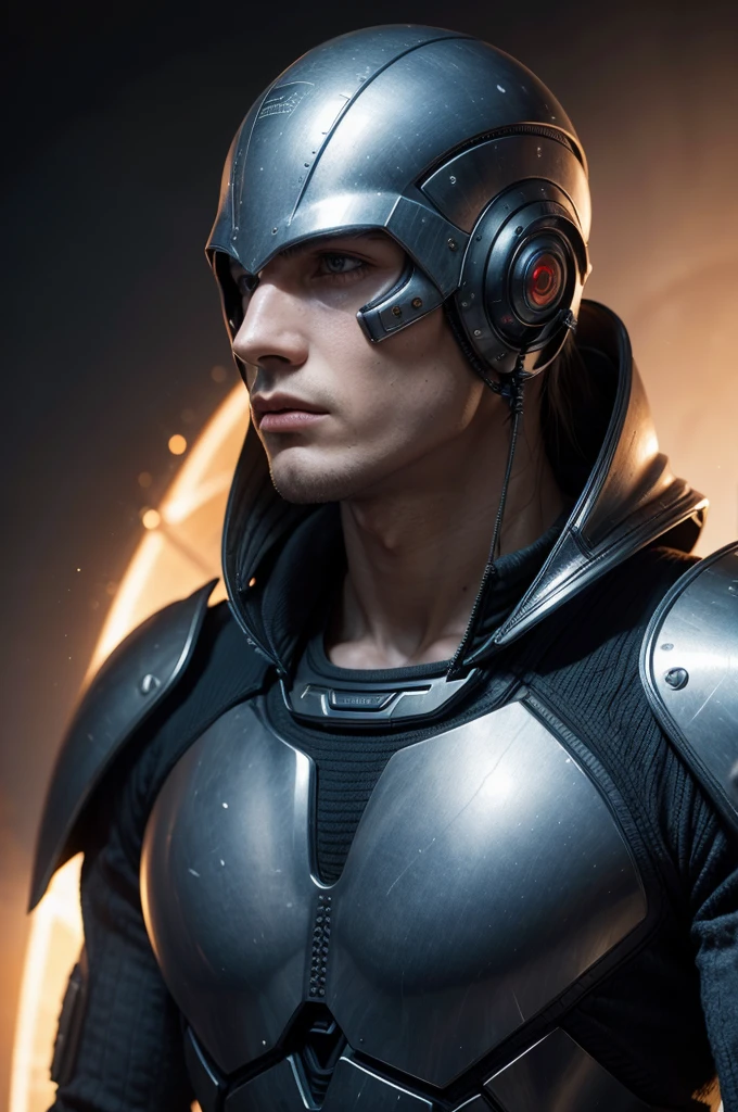 realistic portrait of a futuristic alien warrior from another dimension creator of the universe and humanity, warrior and protector of the galaxy