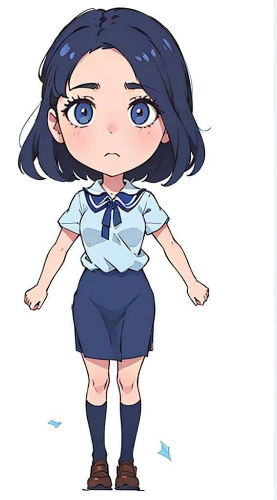 Cartoon girl in blue dress and white shirt, Blow blow, Wearing school uniform, Wearing school uniform, Nagatoro, Samada, Anime vtuber full body model, Anime girl named Lucy, As anime character, Wear Japanese , JK, Full body pictures, Girl wearing, Single character full body, Girls stand, Style Anime,26 years old