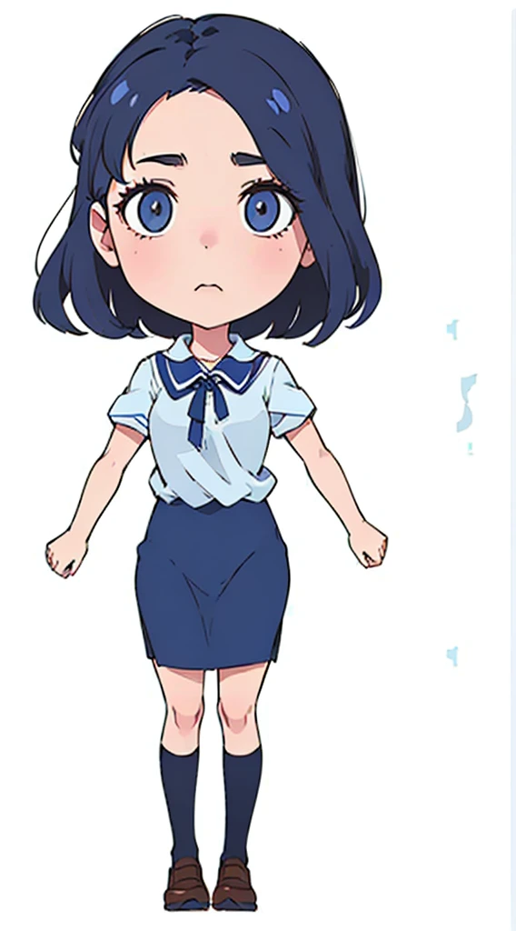 Cartoon girl in blue dress and white shirt, Blow blow, Wearing school uniform, Wearing school uniform, Nagatoro, Samada, Anime vtuber full body model, Anime girl named Lucy, As anime character, Wear Japanese , JK, Full body pictures, Girl wearing, Single character full body, Girls stand, Style Anime,26 years old