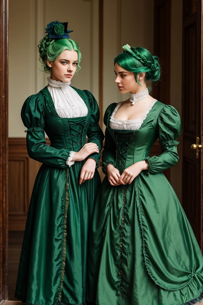 Women with green hair in a victorian dress