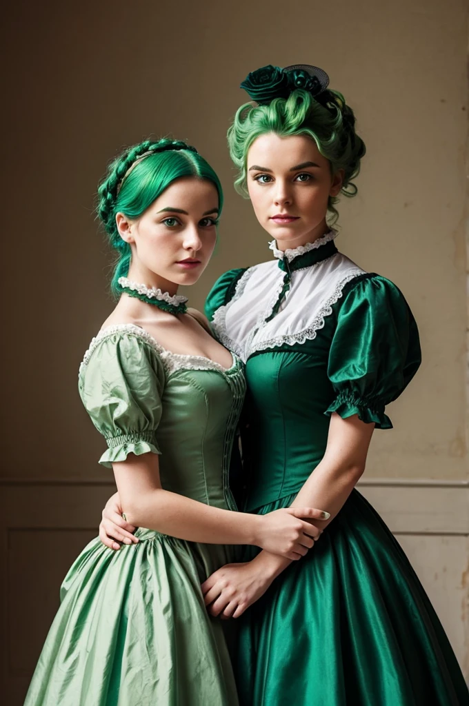 Women with green hair in a victorian dress