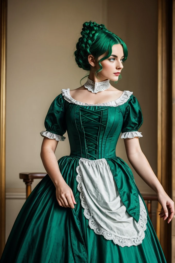 Women with green hair in a victorian dress