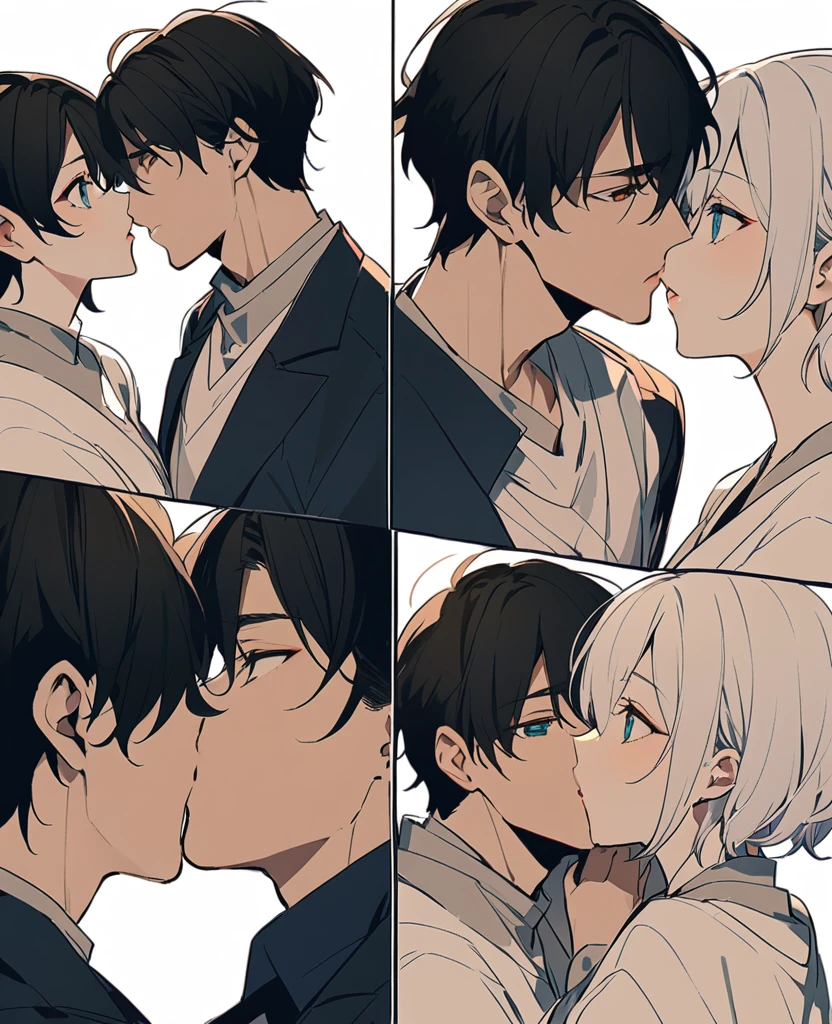 one-shot、Woman with wide eyes、Kissing between a man and a woman、kiss、short hair、Short Hair、Put your lips together