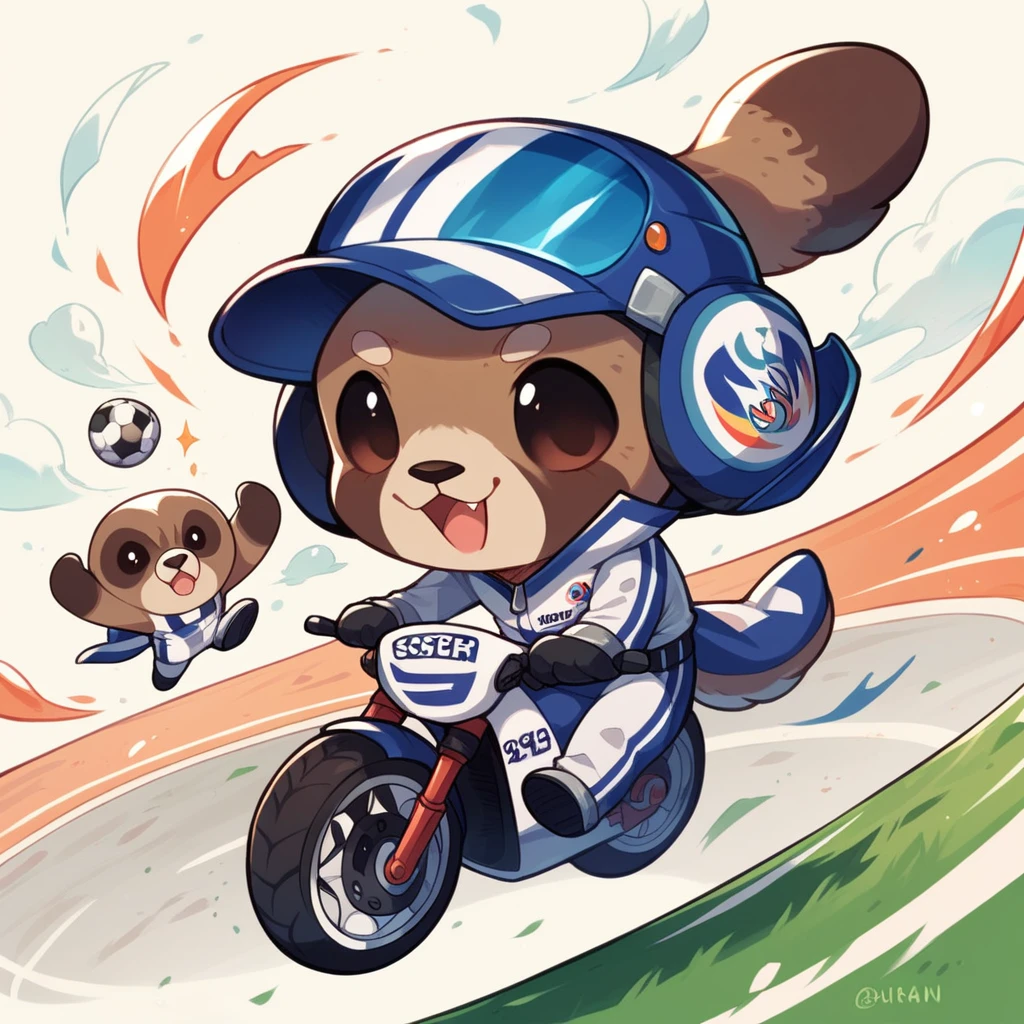 animal,chibi,sloth,sport,racing,biker,racing suit, bike lean in