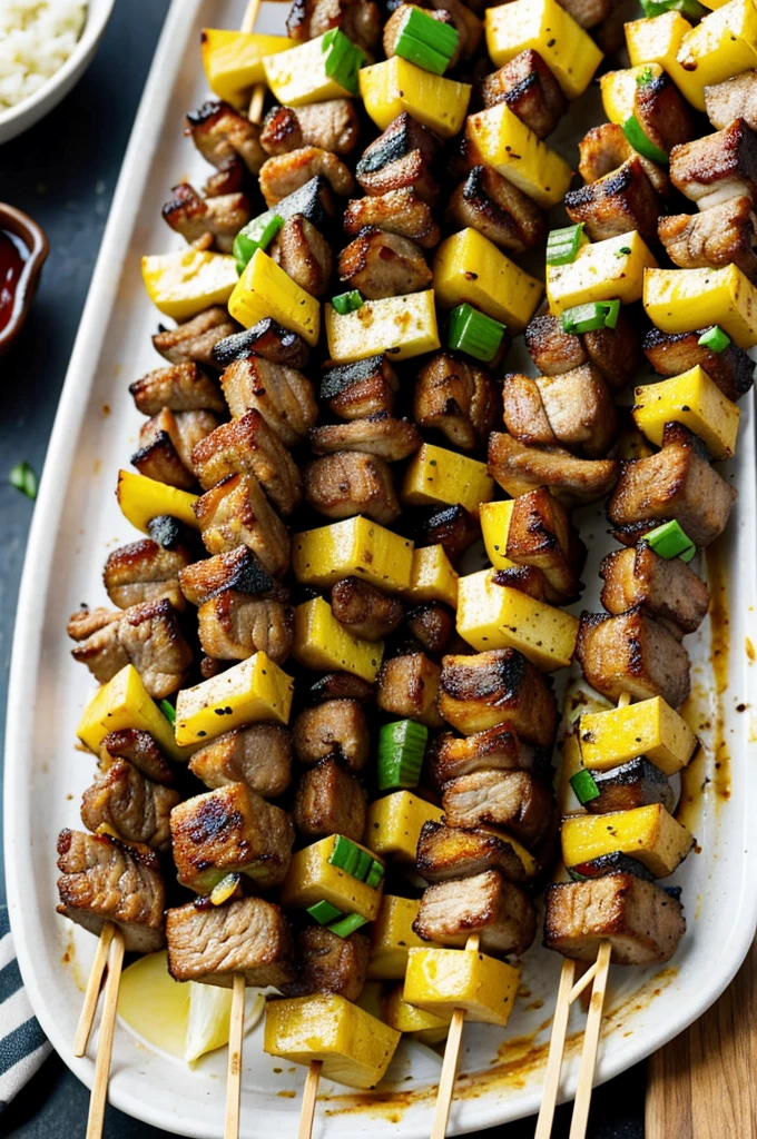 Fried pork on skewers