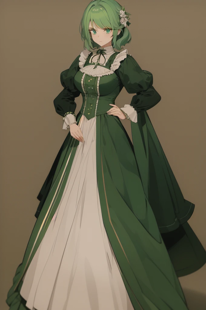 Women with green hair in a victorian dress