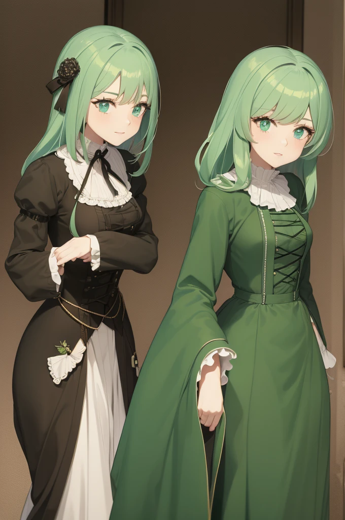 Women with green hair in a victorian dress