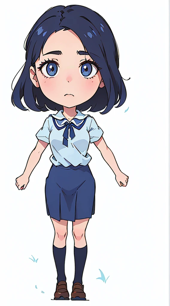 Cartoon girl in blue dress and white shirt, Blow blow, Wearing school uniform, Wearing school uniform, Nagatoro, Samada, Anime vtuber full body model, Anime girl named Lucy, As anime character, Wear Japanese , JK, Full body pictures, Girl wearing, Single character full body, Girls stand, Style Anime，26-year-old primary school teacher