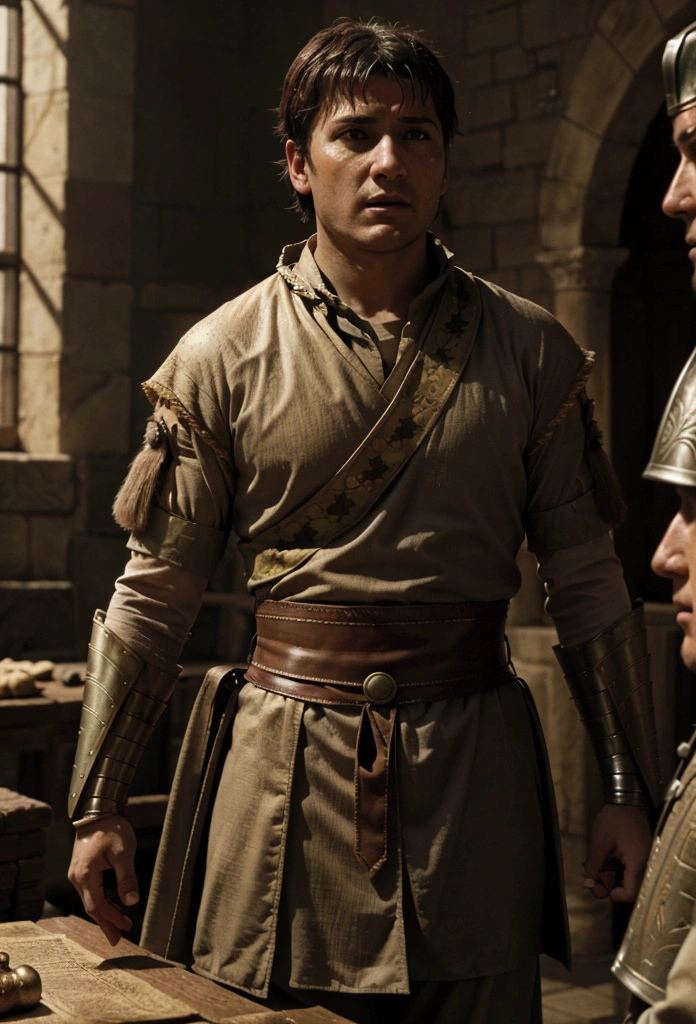 Cinematic image of roman soldiers capturing marcus tullius cicero for treason 