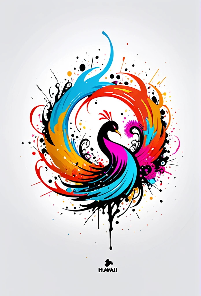 Circle-shaped logo for nail salons
Logo with full moon motif
The full moon is strewn with colorful nails

White background

vector art with black and white illustration with Phoenix, At the center, swirly vibrant colors，graffiti art，ink spatter，UHD quality, details in 16k, Wild and unbridled，ink wink painting，rich and colorful，visual impact,modern aesthetic,Elegant and simple, Hawaii Island Background