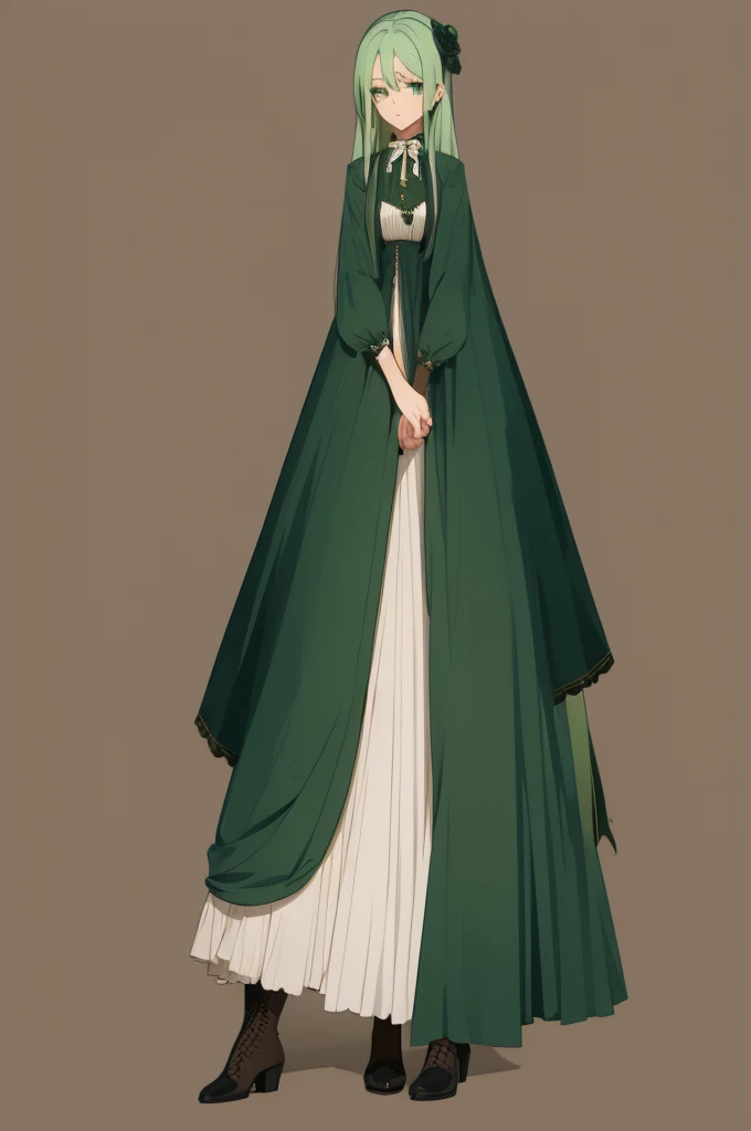 Women with long green hair in a victorian dress