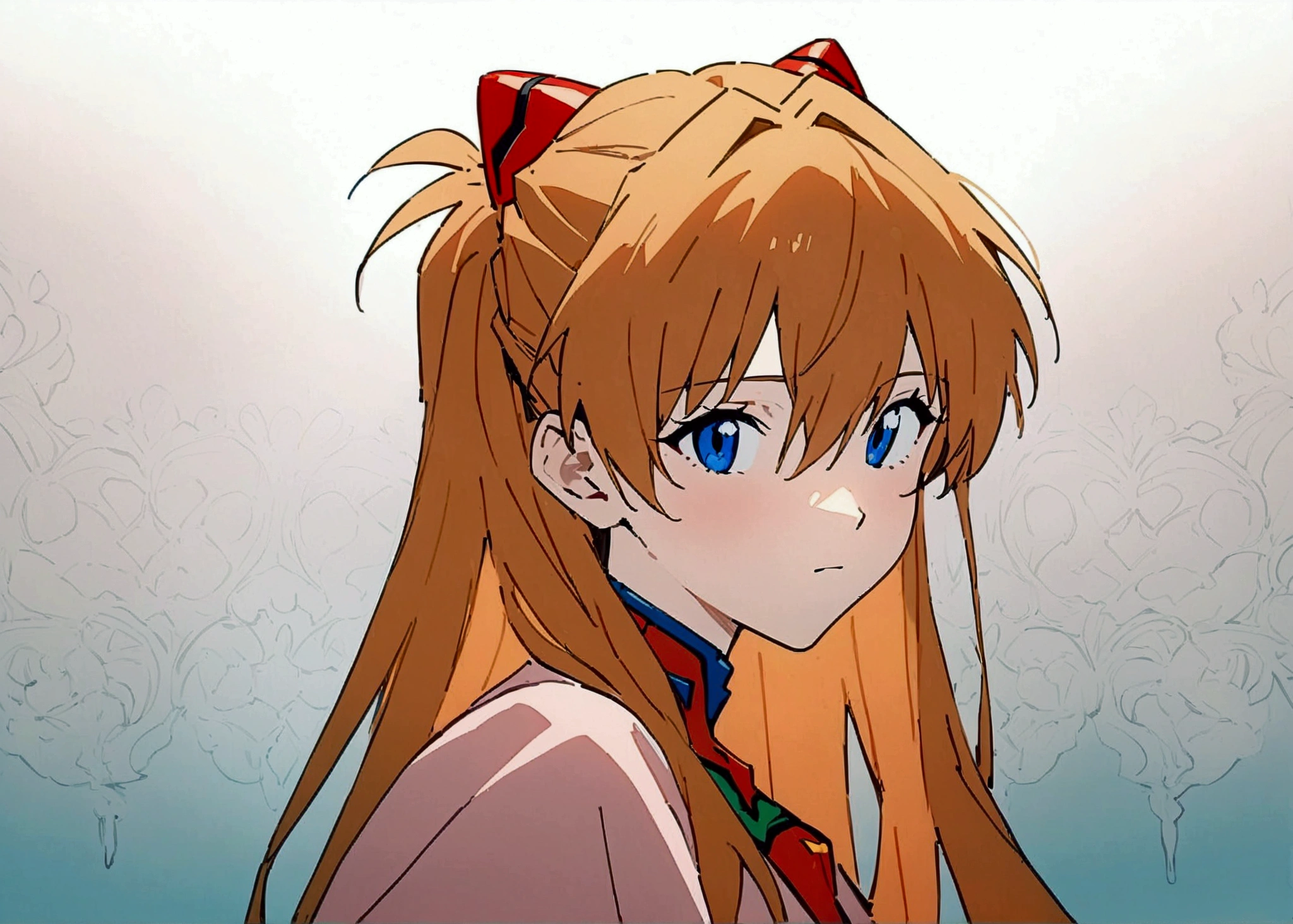 newest,masterpiece,best quality,Beautiful anime portrait,Oriental Wallpaper,1girl, souryuu asuka langley, Neon Genesis Evangelion,Solid color background