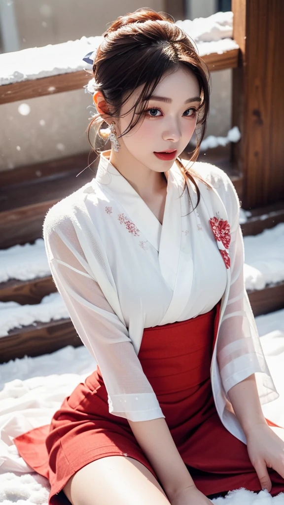 (Snow Woman:1.4),(Snow Mountain),(Snowstorm),(High resolution:1.3), (Super detailed:1.3),One girl, Very detailed CG ユニティ 8k 壁紙, (Detailed skin texture, Detailed cloth texture, Detailed hair texture), Beautifully detailed face, Supermodel, Pale skin, Realistic glistening skin, (RAW Photos, Highest quality), (Realistic, photo-Realistic:1.4), masterpiece,wonderful, In detail, Very detailed CG ユニティ 8k 壁紙, Large file size, Very detailed, High resolution, Absurd, Soft Light,Rim Light, Vivid details, Short Bob Hair, pale hair color, Big Natural Color Lip, (Perfect figure), Beautiful feet, break (White and red theme), (White kimono tops:1.2) , (Red high waist maxi skirt:1.4), (Long sleeve), (Kimono collar), (White Kiomno with red outline), (White very short ankle socks), (Geta Can),
Crying a little、A small smile, 、20-year-old girl、Cute type、Lolita、Detailed hands、Detailed legs、Abdominal muscle contour、Chest Chakra Guo、