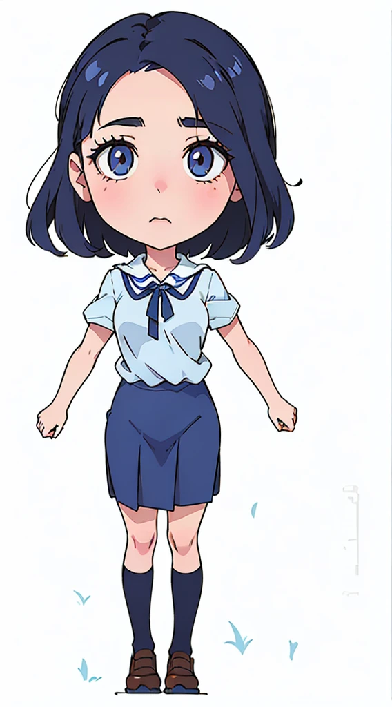 Cartoon girl in blue dress and white shirt, Blow blow, Wearing school uniform, Wearing school uniform, Nagatoro, Samada, Anime vtuber full body model, Anime girl named Lucy, As anime character, Wear Japanese , JK, Full body pictures, Single character full body, Girls stand, Style Anime,26-year-old primary school teacher