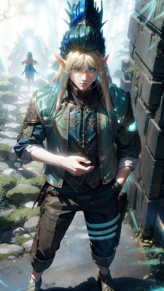 elf women,blond long hair,floating hair,forest,(volumetric light:1.5),(iridescent light:1.2),(glowing:1.2),cowboy shot,