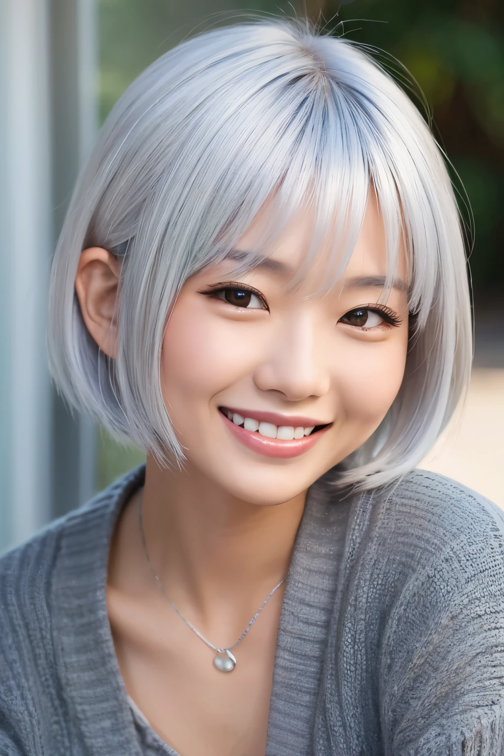 Silver Hair Asian smile