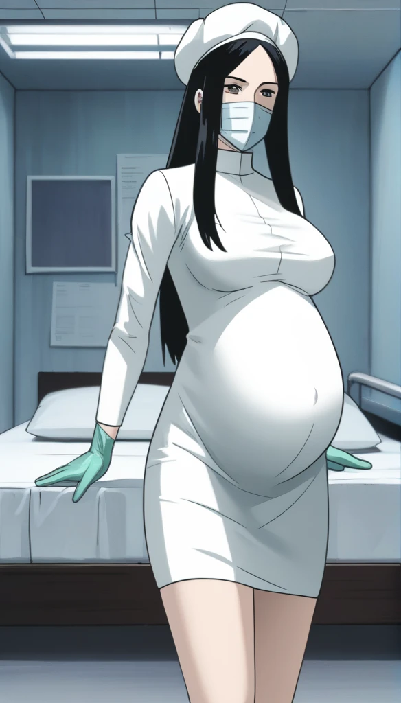 score_9, score_8_up, score_7_up, source_anime, raw image, masterpiece, highest quality, kasuganoray, very charming, pale skin, she narrowed her eyes, eyes want to have sex, her eyes were filled with a high level of lust, looking_at_viewer, long black hair, close ears, big breasts, scrubs, surgical mask, bouffant cap, long sleeve maternity dress, put on another long sleeved coat, seamless, navel head, the dress isn't wrinkled, tight fitting, long white stockings,
1girl, pregnant, solo, sexy, long rubber gloves, looking down, look at viewer, furrowed brow, hospital bed, light shines from the ceiling, standing, patient room background, she has a high sex drive, she is sexually arousing, she looked like she really wanted to have sex, she is inquiring about the patient's condition, she persuaded him to have sex with her, she invites you have sex with her, she invites you to have sex with her, she acted sexually, masturbate, she looks like she wants to have sex, her posture was seductive and inviting for sex, her posture gave off a highly sexual vibe, Everyone is in love with you