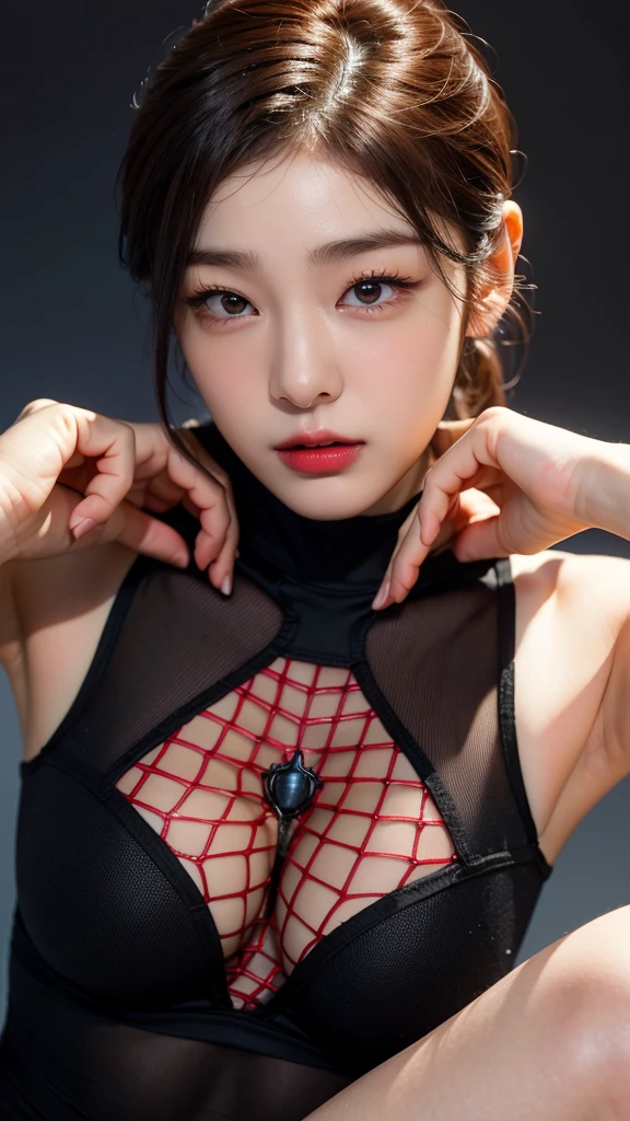 masterpiece,1 Brazilian girl,Realistically,8K Ultra HD,high quality,Background blur, 白黒のSpidermanスーツ,Spiderman,(Clothes cover the entire body),Tight clothing,Abdominal muscle contour,Chest Chakra Guo、Short black hair,Perfect Face,Shining Face,Ultra-clear face,A sophisticated eye,Japanese Idols