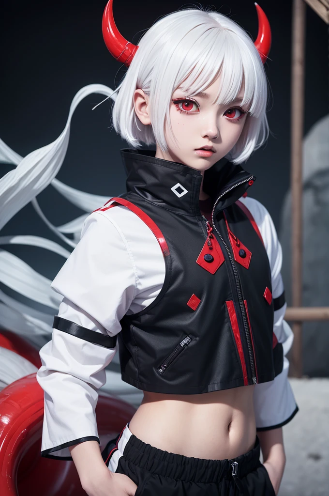 short white hair, Red eyes, Black and white clothing, Hybrid race and user of water breathing, Oni hunter, アニメ: Kimetsu no Yaiba