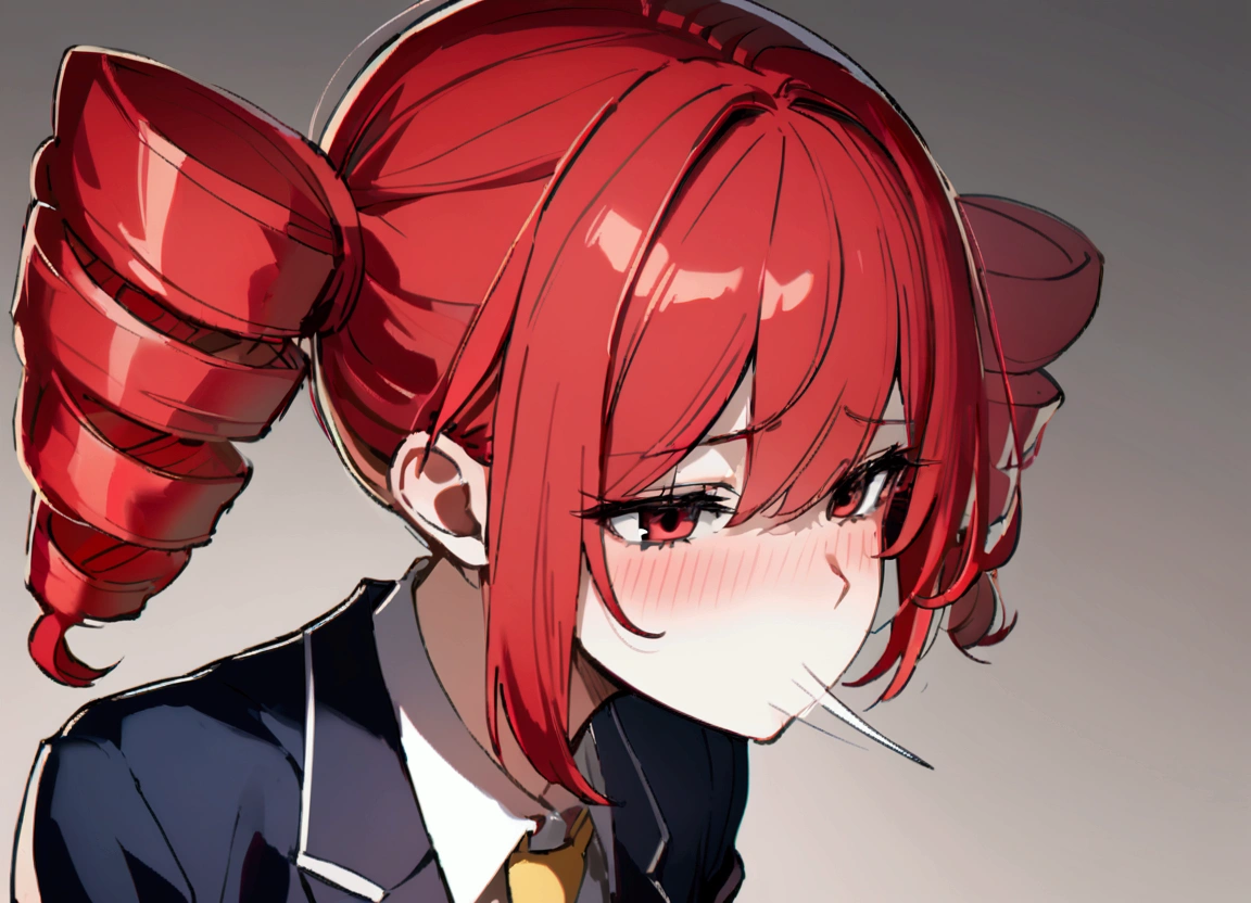 Red hair, whistling, school blazer, and blurring