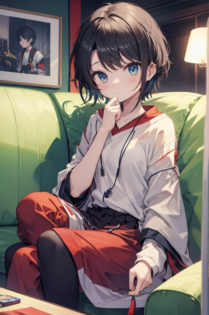 Play games、bellow、Sit on the sofa、