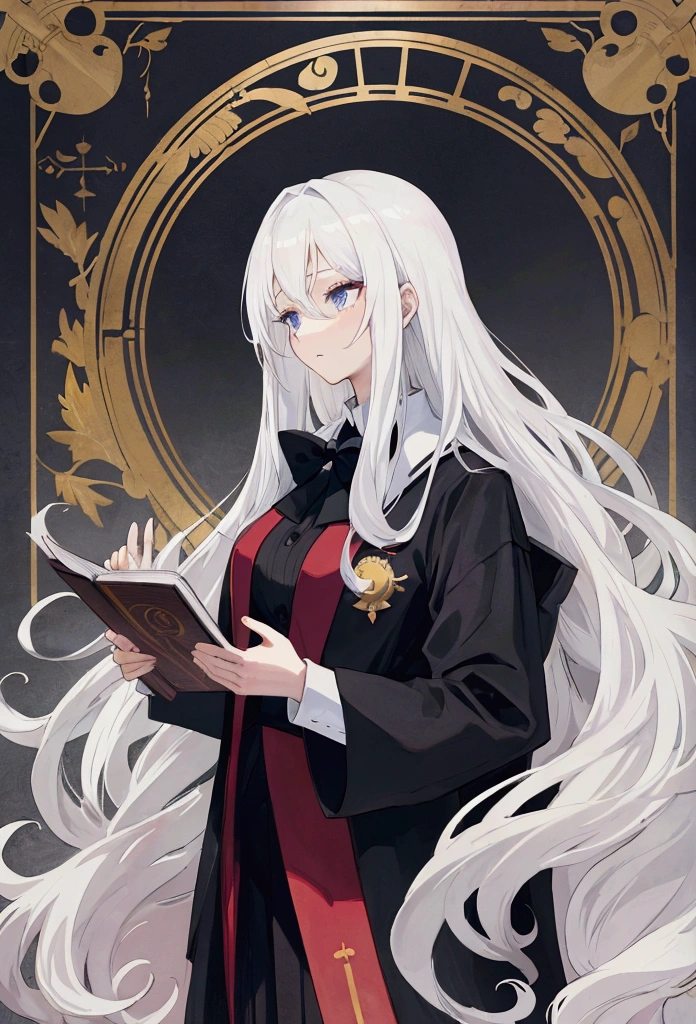 potrait anime woman with long white hair wearing orchestra conductor outfit and holding sheet music. for YouTube profile photos