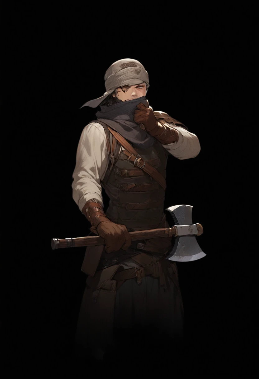 Wear a hat、There is a man with a big axe in his hand., Roleplaying Portraiture concept art, Roleplaying character art, Roleplaying concept art character, Inspired by Johannes Helgesson, Roleplaying character concept art, thief warrior, Detailed character art, game character art, Monk concept art, Roleplaying character, Has an axe, Roleplaying_Portraiture, With an ax, Roleplaying character avatar