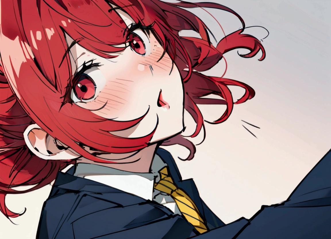Red hair, whistling, school blazer, face when fooling around.