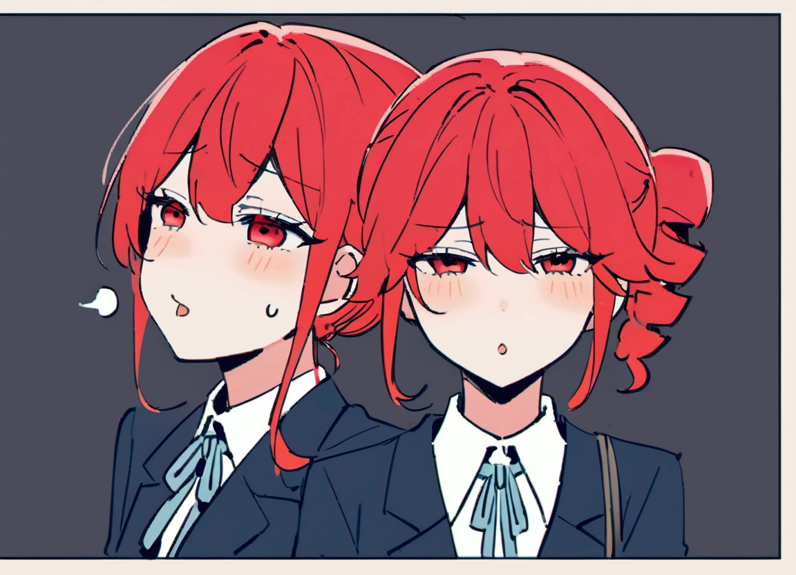 Red hair, whistling, school blazer, face when fooling around.